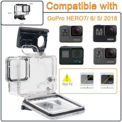 Waterproof Housing Case for GoPro Hero 5 6 7 Black, Protective Underwater Dive Shell with Bracket for Go Pro Hero5 6 Hero7 Black Action Camera Accessories Kit