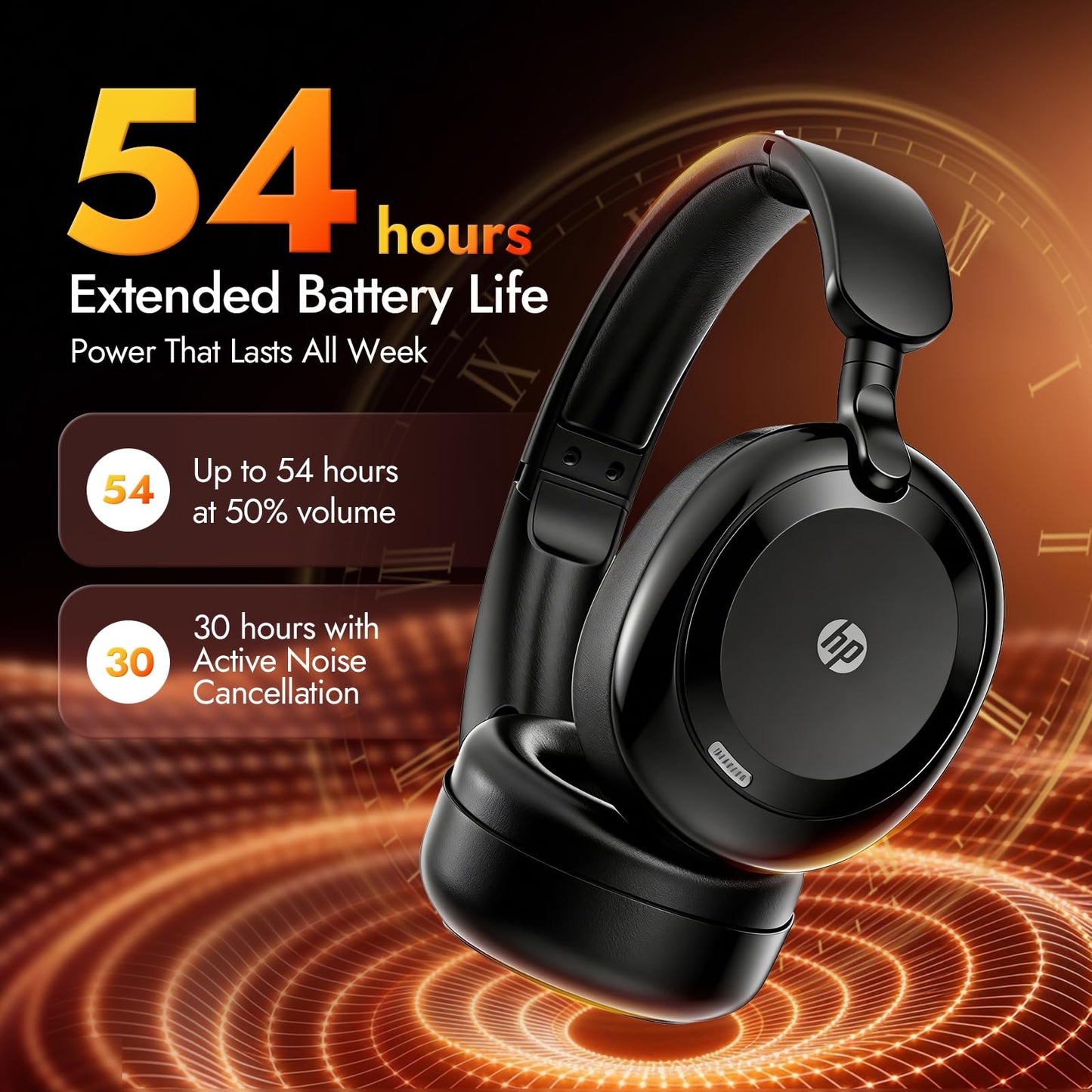 HP H231A Bluetooth Noise Cancelling Over-Ear Headphones with 54H Battery, Built-in Mic for Calls, Lightweight Wireless Headset for Work, Travel & Gaming – Black