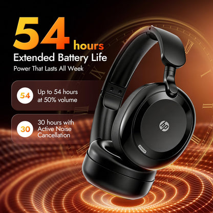 HP H231A Bluetooth Noise Cancelling Over-Ear Headphones with 54H Battery, Built-in Mic for Calls, Lightweight Wireless Headset for Work, Travel & Gaming – Black