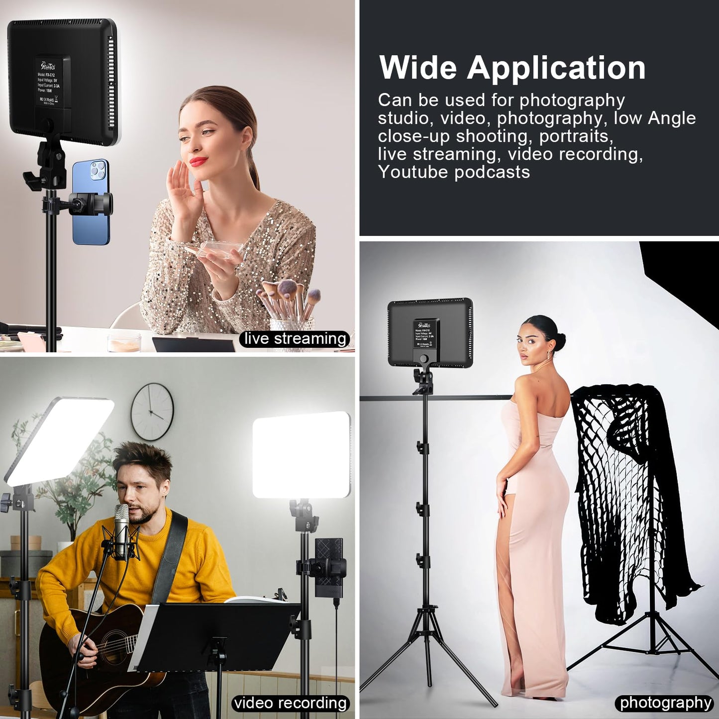 Shirtal 12" LED Video Light Kit,2-Pack Photography Lighting Kit,73" Height 2800-6500K Dimmable Studio Lights with Tripod Stand and Phone Holder, Streaming Lighting for Video Recording,Podcast,YouTube