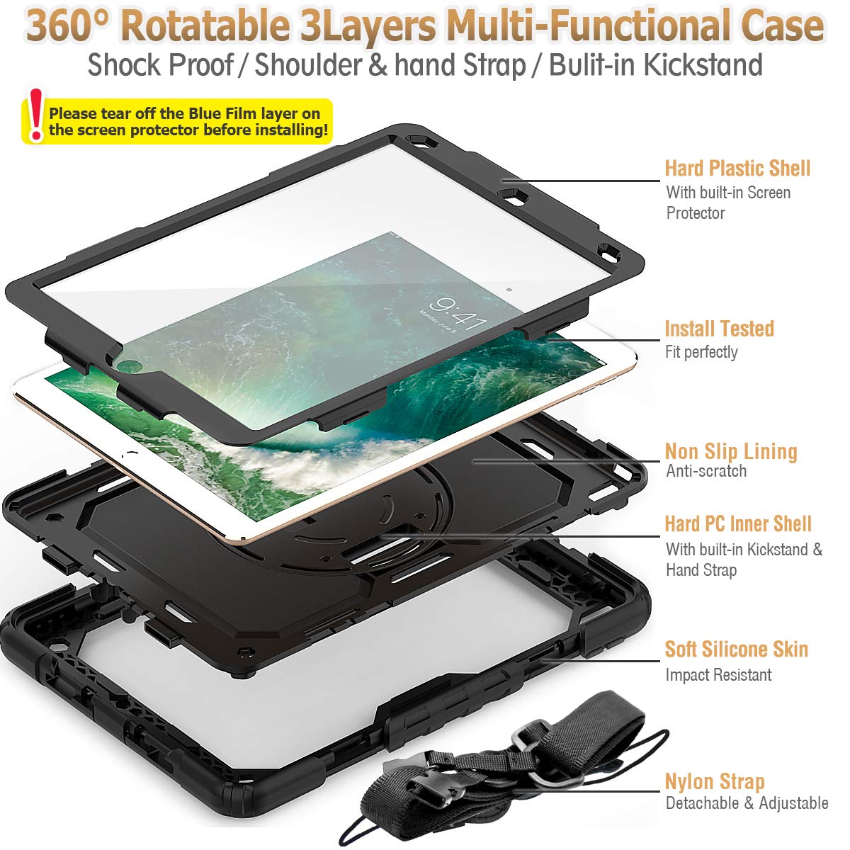SEYMAC stock Funda para iPad Air 3 2019 / Pro 10.5'' (Negro)