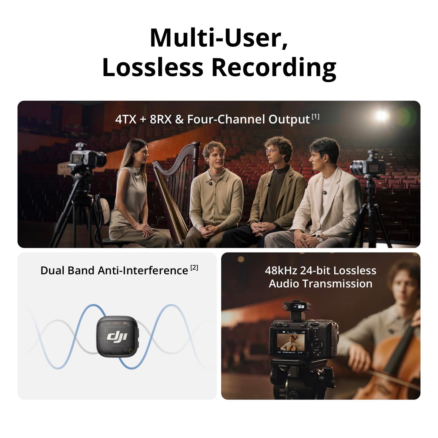 DJI Mic 3 (2 TX + 1 RX + Charging Case), Wireless Microphone for iPhone/Camera/Android, Ultralight, Adaptive Gain Control for Balanced Volume, Dual Band Anti-Interference, 28hrs Use, Vlog