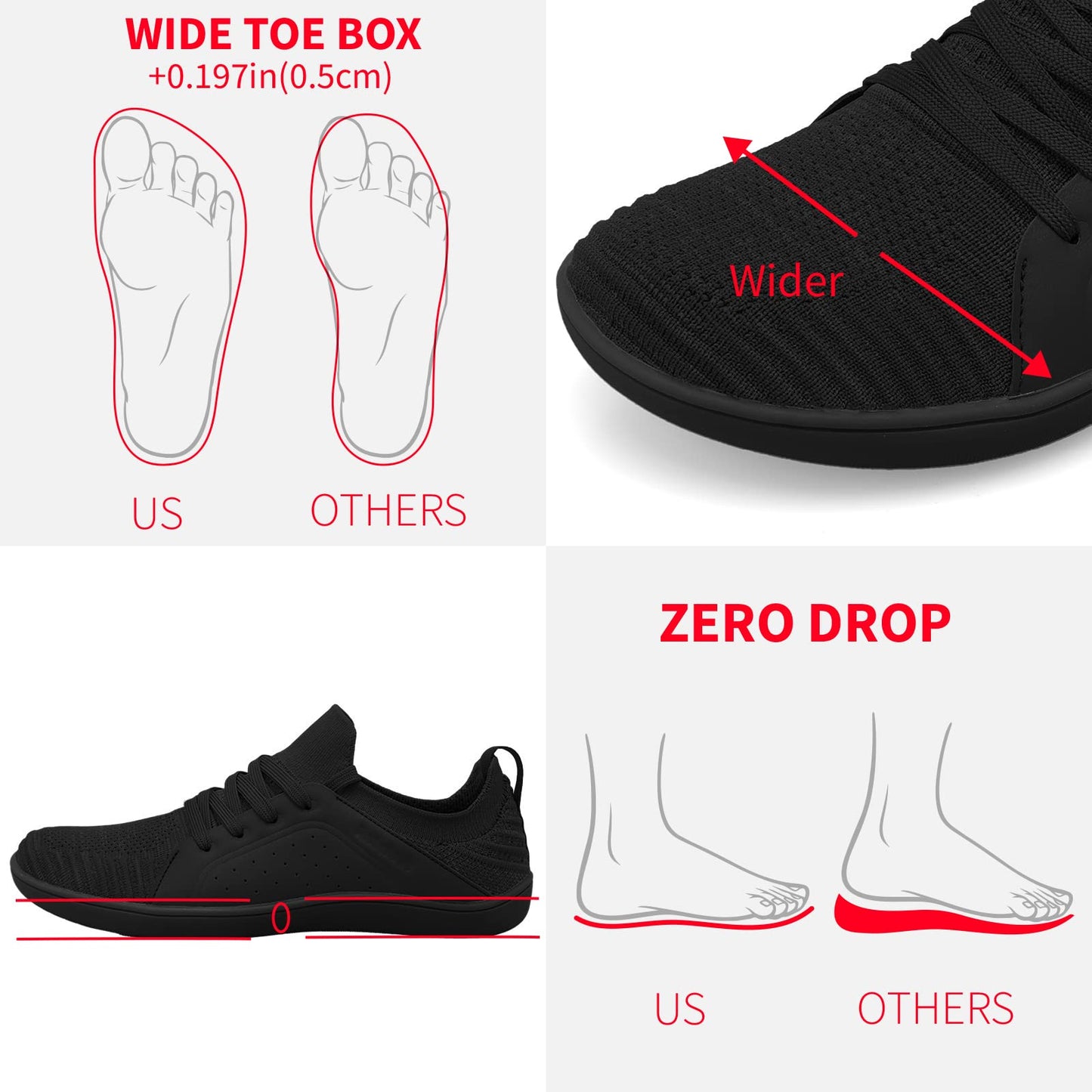relxfeet Zapatillas Minimalistas de Entrenamiento Descalzo para Hombre (Talla 8.5 / Negro)
