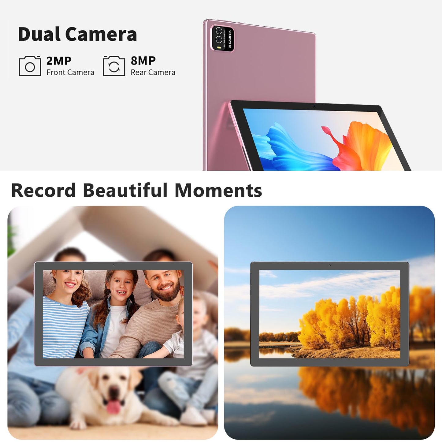 IWEGGO Android 15 Tablet, 10 Inch 18GB RAM+128GB ROM/ 2TB Expandable Tablet, 2.0GHz Quad-core Processor, 1280*800 HD Touch Screen, 5G WiFi6 BT 5.0, 2 in 1 Tablets with Keyboard Case Mouse Stylus Pink