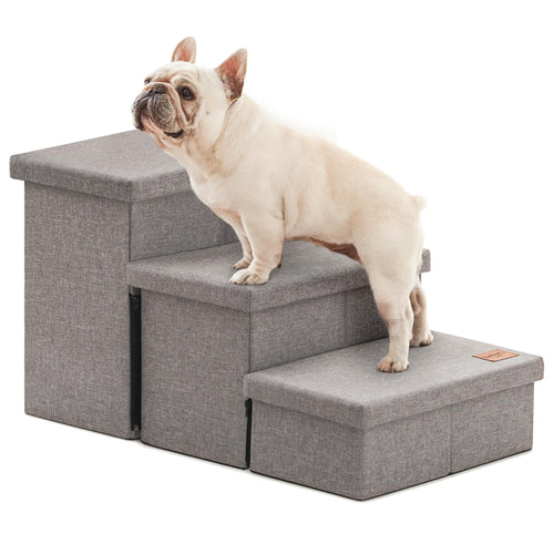 Love's cabin Escaleras para Perros de 3 Escalones (18" / Gris Sólido)