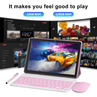 IWEGGO Android 15 Tablet, 10 Inch 18GB RAM+128GB ROM/ 2TB Expandable Tablet, 2.0GHz Quad-core Processor, 1280*800 HD Touch Screen, 5G WiFi6 BT 5.0, 2 in 1 Tablets with Keyboard Case Mouse Stylus Pink