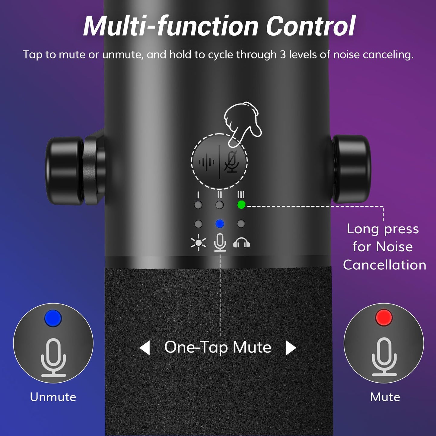TONOR Dynamic Gaming Microphone, XLR/USB Mic Streaming, AI Noise Cancellation, Controlable RGB, Tap Mute, 3.5mm Headphone Jack, Volume Control, Microfono with Boom Arm, Black, TD510 AIR S H+