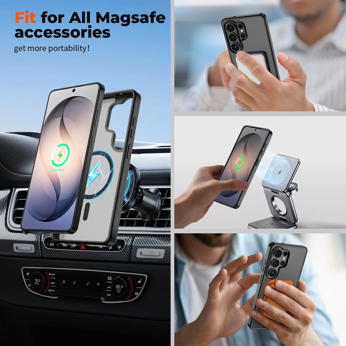 SUPFINE Magnetic for Samsung Galaxy S26 Ultra Case with Screen Protector, (Built-in Magnets) (Military Grade Drop Protection) Slim Translucent Shockproof Phone Case,Black