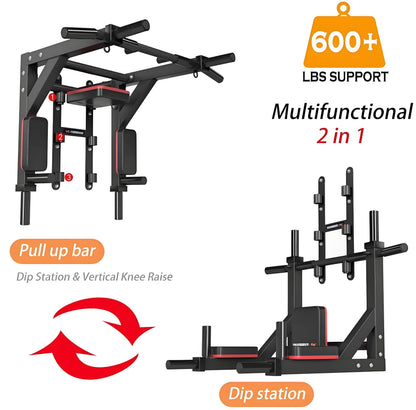 Barra de dominadas y estación de fondos de pared HAKENO (Soporta 800 lbs)