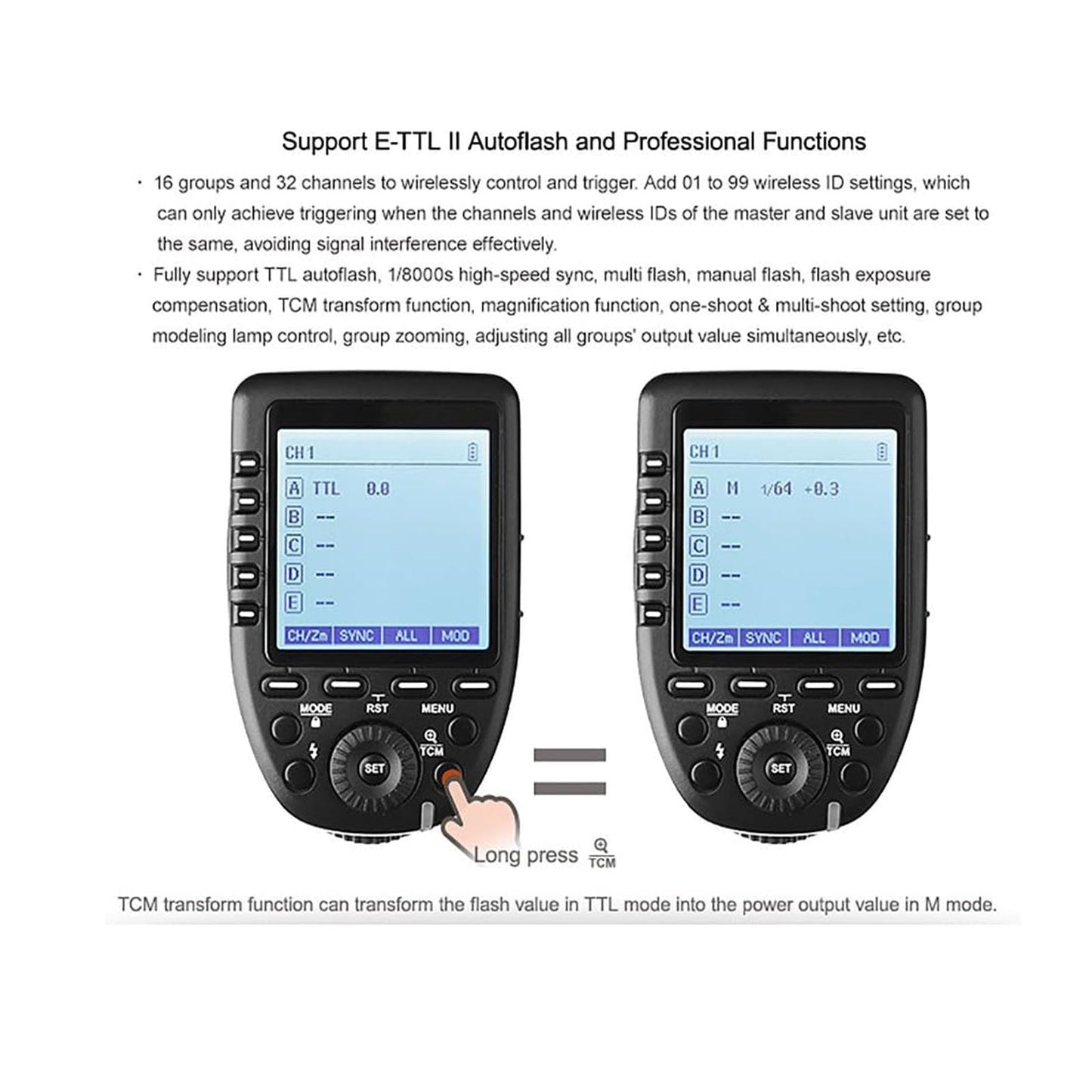 Godox XproC Xpro-C TTL Wireless Flash Trigger for Canon, 1/8000s HSS TTL-Convert-Manual Function Large Screen Slanted Design 5 Dedicated Group Buttons 11 Customizable Functions (XProC for Canon)