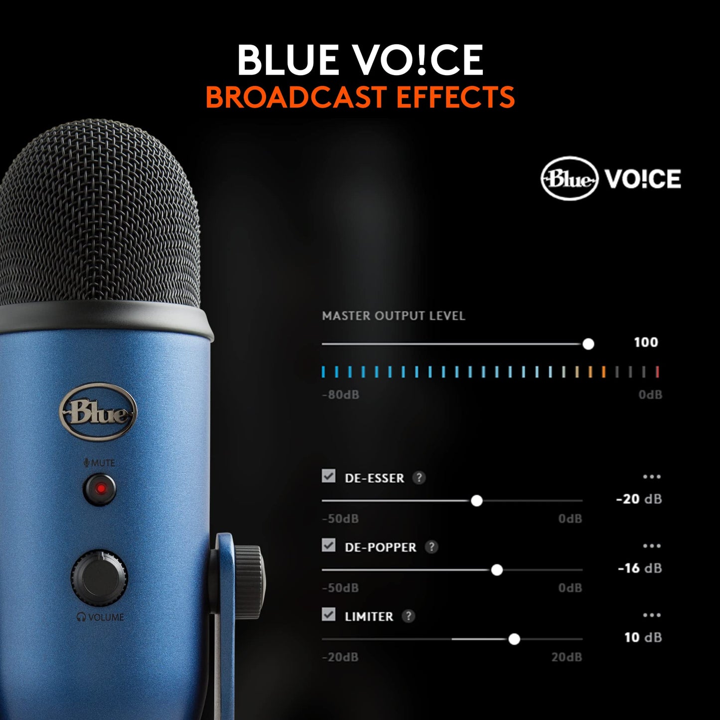 Logitech Creators Blue Yeti USB Microphone for PC, Mac, Gaming, Streaming, Podcasting, Studio and Computer Condenser Mic with Blue VO!CE Effects, 4 Pickup Patterns, Plug and Play - Midnight Blue