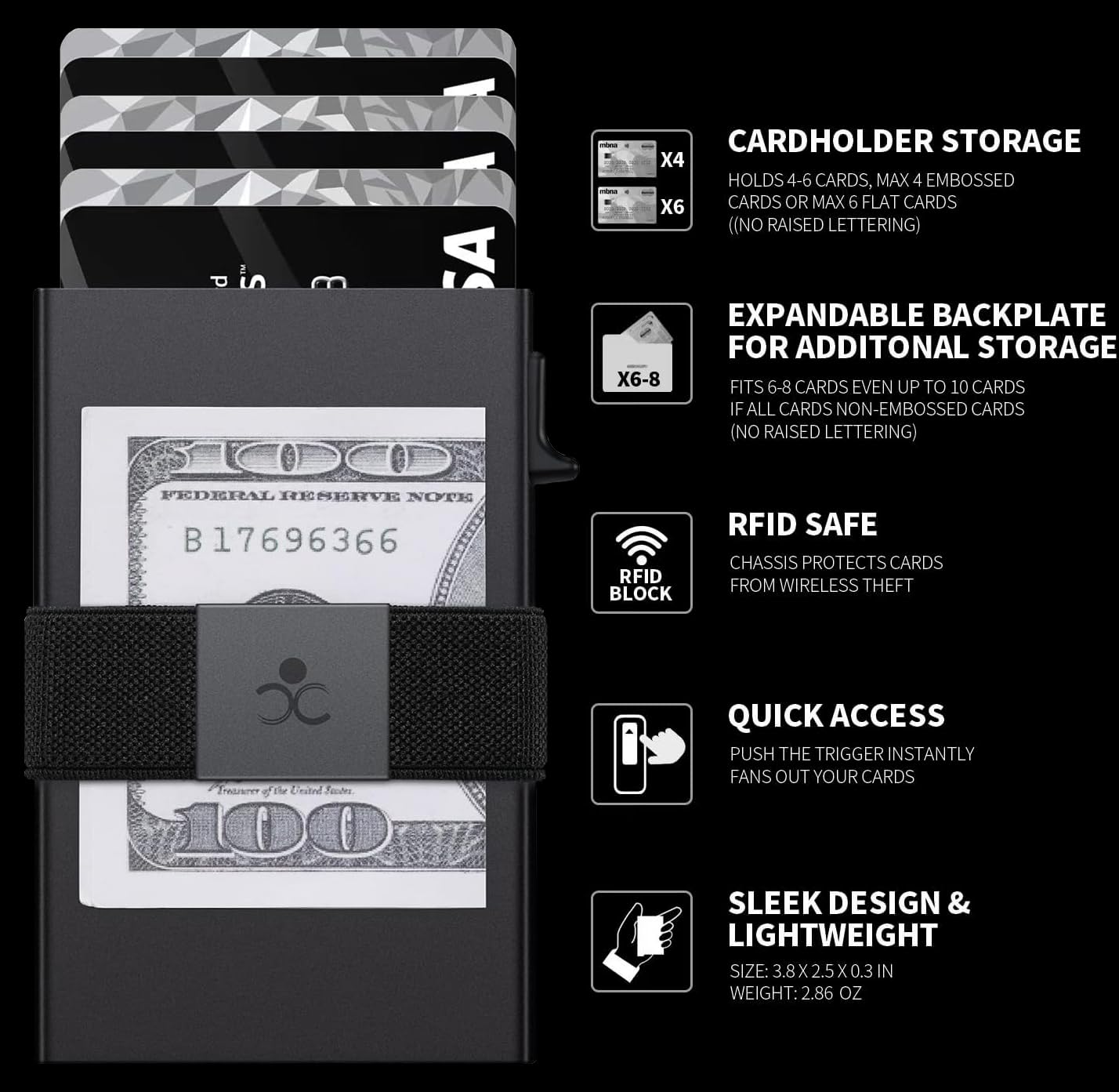 SEMORID Billetera Tarjetero Delgada de Aluminio para Hombre (Negro)