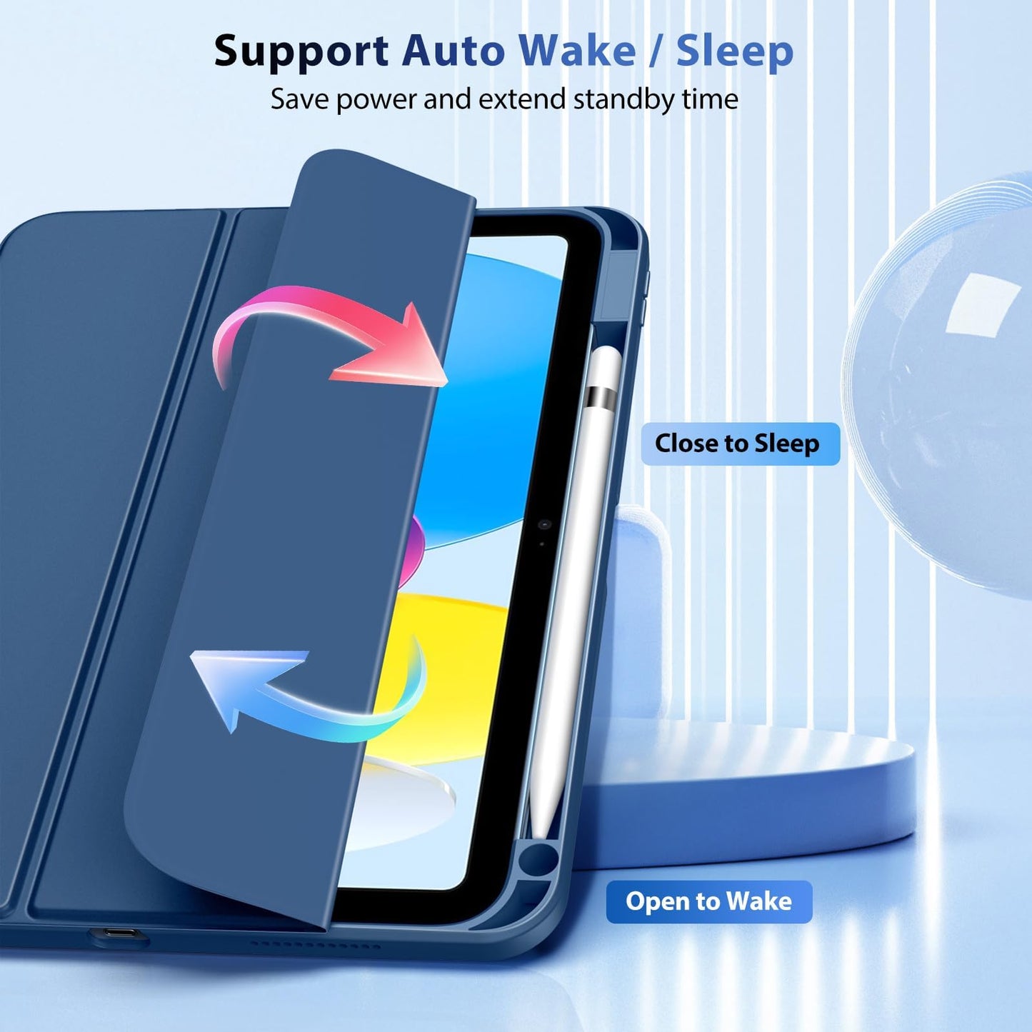 TiMOVO Case for iPad (A16) 11th Generation 11 Inch 2025, iPad 10th Generation Case 10.9 Inch 2022 with Pencil Holder,Slim Protective Cover with Clear Back Shell,Auto Wake/Sleep, Abyss Blue