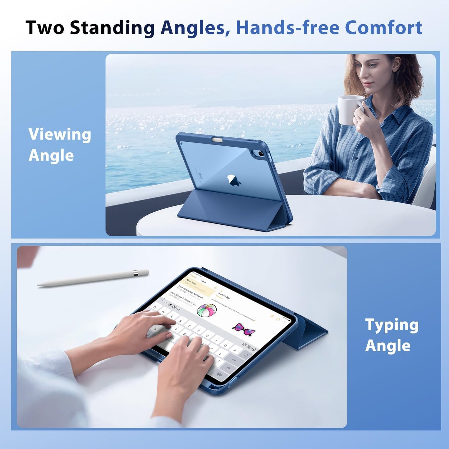 TiMOVO Case for iPad (A16) 11th Generation 11 Inch 2025, iPad 10th Generation Case 10.9 Inch 2022 with Pencil Holder,Slim Protective Cover with Clear Back Shell,Auto Wake/Sleep, Abyss Blue