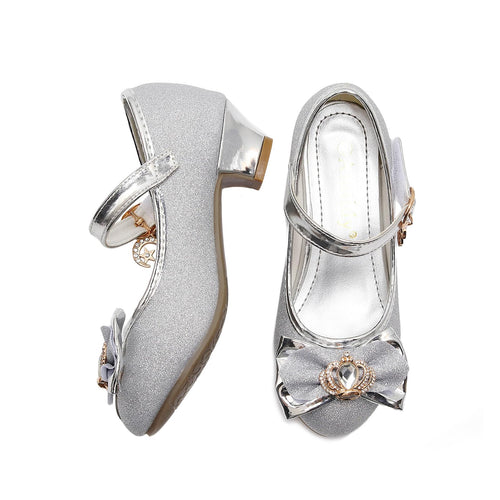 Amtidy Girls Dress Shoes Mary Jane Wedding Party Shoes Glitter Bridesmaids Princess Heels Shoes Silver (Toddler/Little Kid/Big Kid)