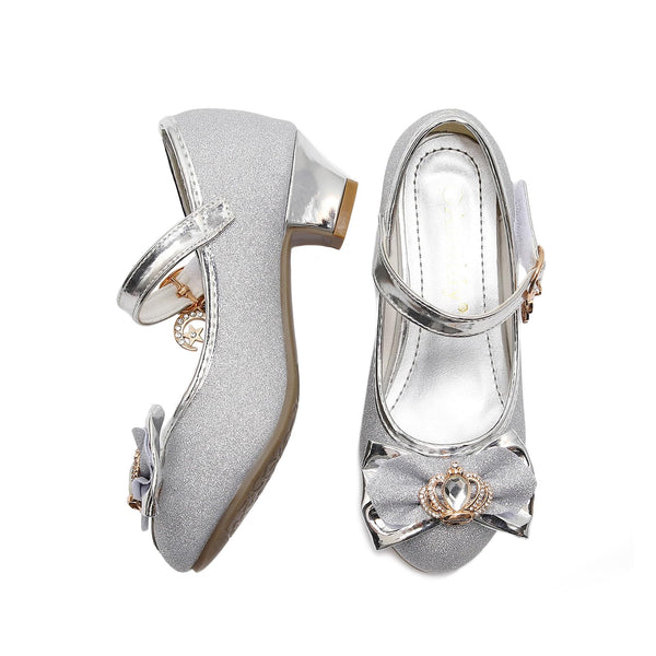Amtidy Girls Dress Shoes Mary Jane Wedding Party Shoes Glitter Bridesmaids Princess Heels Shoes Silver (Toddler/Little Kid/Big Kid)