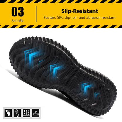 Tinefiy Steel Toe Shoes for Women Lightweight Comfortable Slip Resistant Safety Work Sneakers Cushion Puncture Proof Shoes Indestructible Shoe