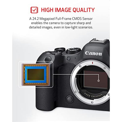 Canon EOS R6 Mark II Mirrorless Camera RF24-105mm F4-7.1 is STM Lens Kit, Full-Frame Hybrid Camera, 24.2 Megapixel CMOS Sensor, Photo and Video Capabilities, Black