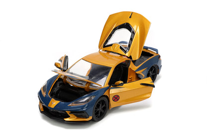 Jada Toys Coche Fundido a Presión Chevy Corvette 2020 con Figura de Wolverine (1:24)