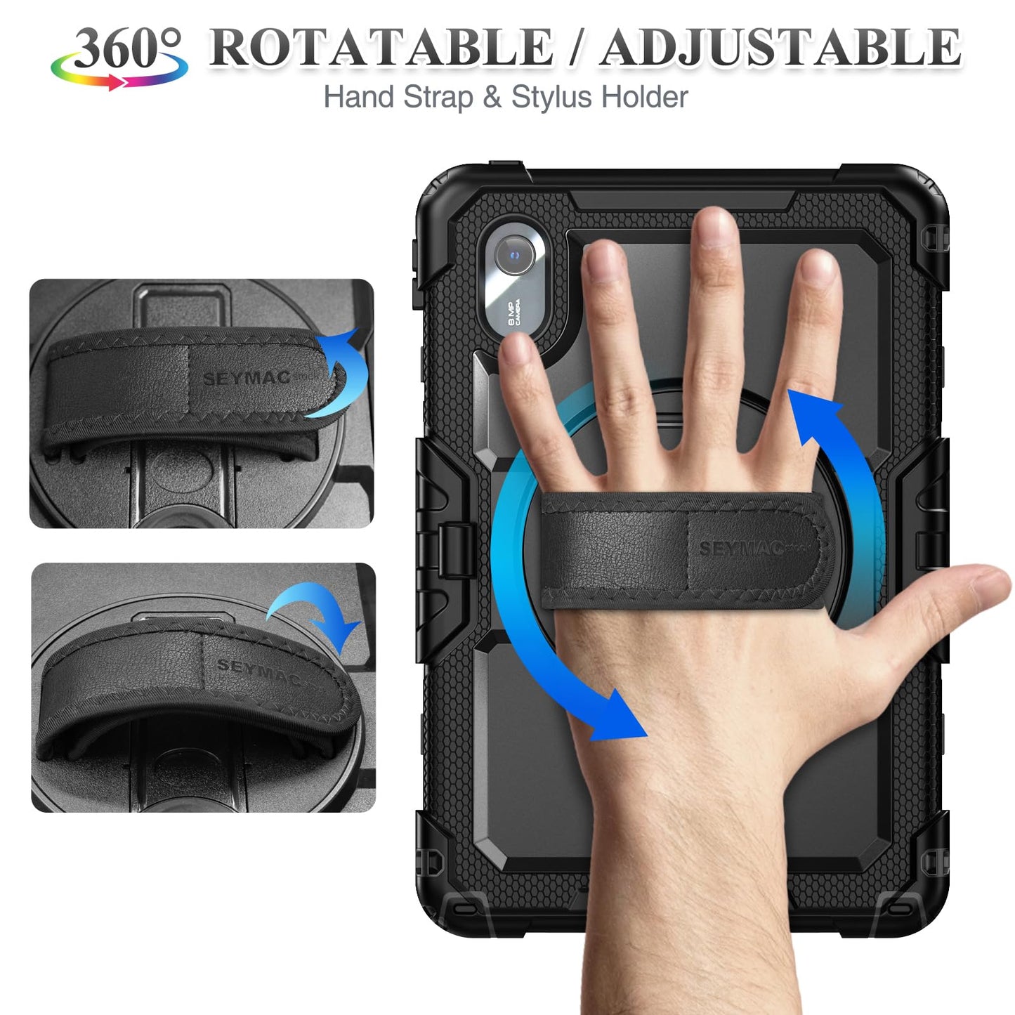 SEYMAC stock Tablet Case for Lenovo Idea Tab 11'' / M11 (TB336FU/TB330FU) 11 inch Drop-Proof Protection Cover with 360° Rotate Stand & Strap [Pen Holder] & Screen Protector 2025/2024, Black