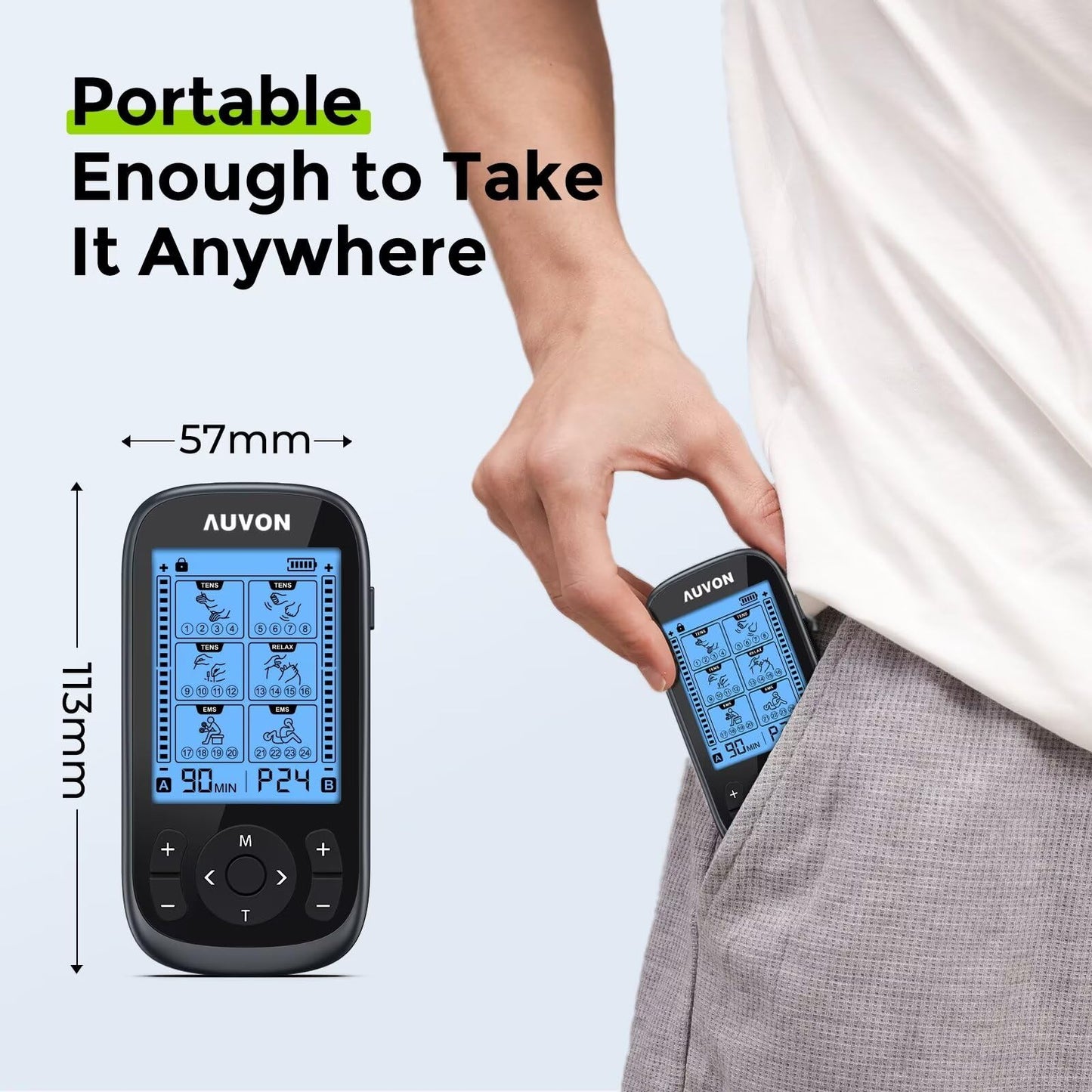 AUVON Unidad TENS y Electroestimulador Muscular 3 en 1