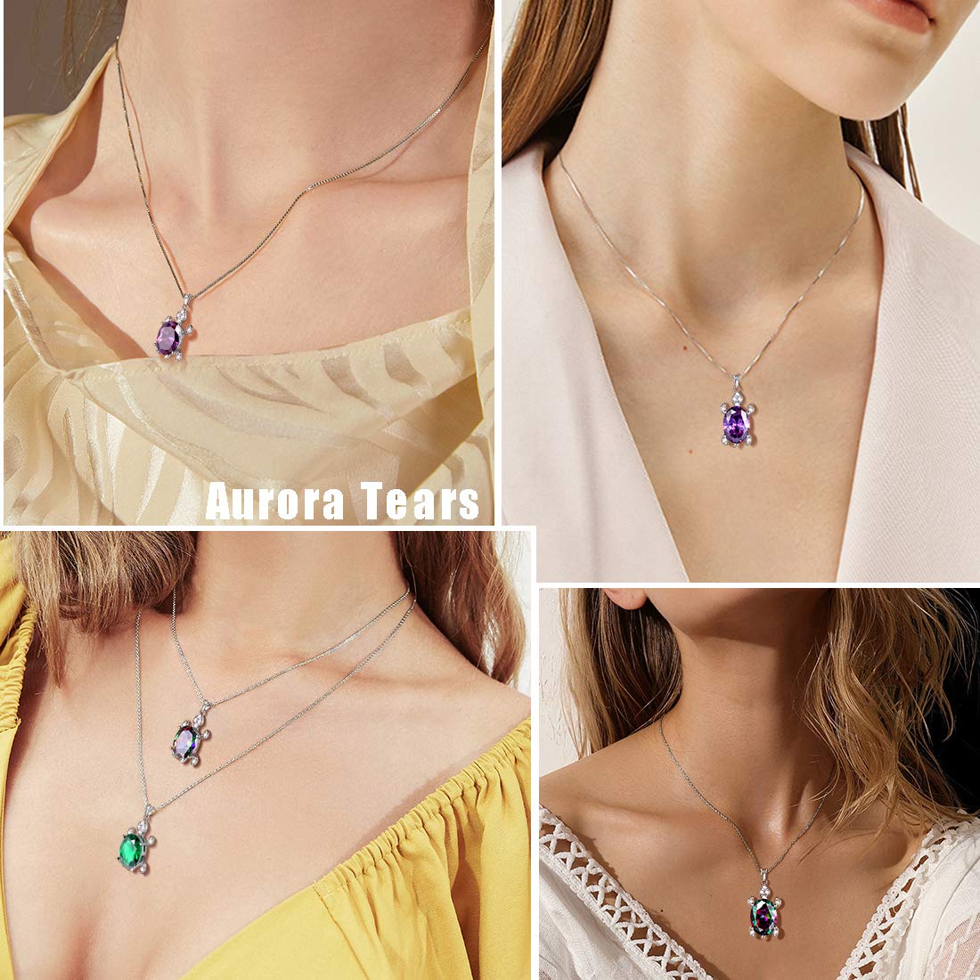 Aurora Tears Collar de Tortuga Verde de Plata 925 (Cristal Esmeralda)