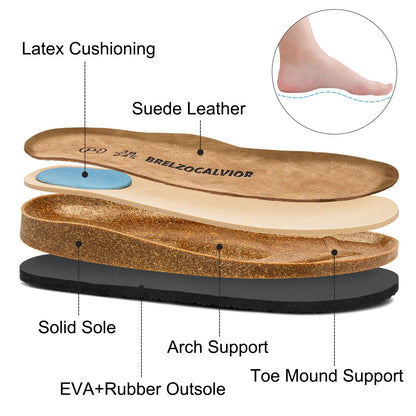 Brelzo Calvior Women's Suede Clogs Men's Slip-On Mules Non-Slip Potato Shoes Arch Support Sandals with Adjustable Buckle for Indoor & Outdoor Use Tan