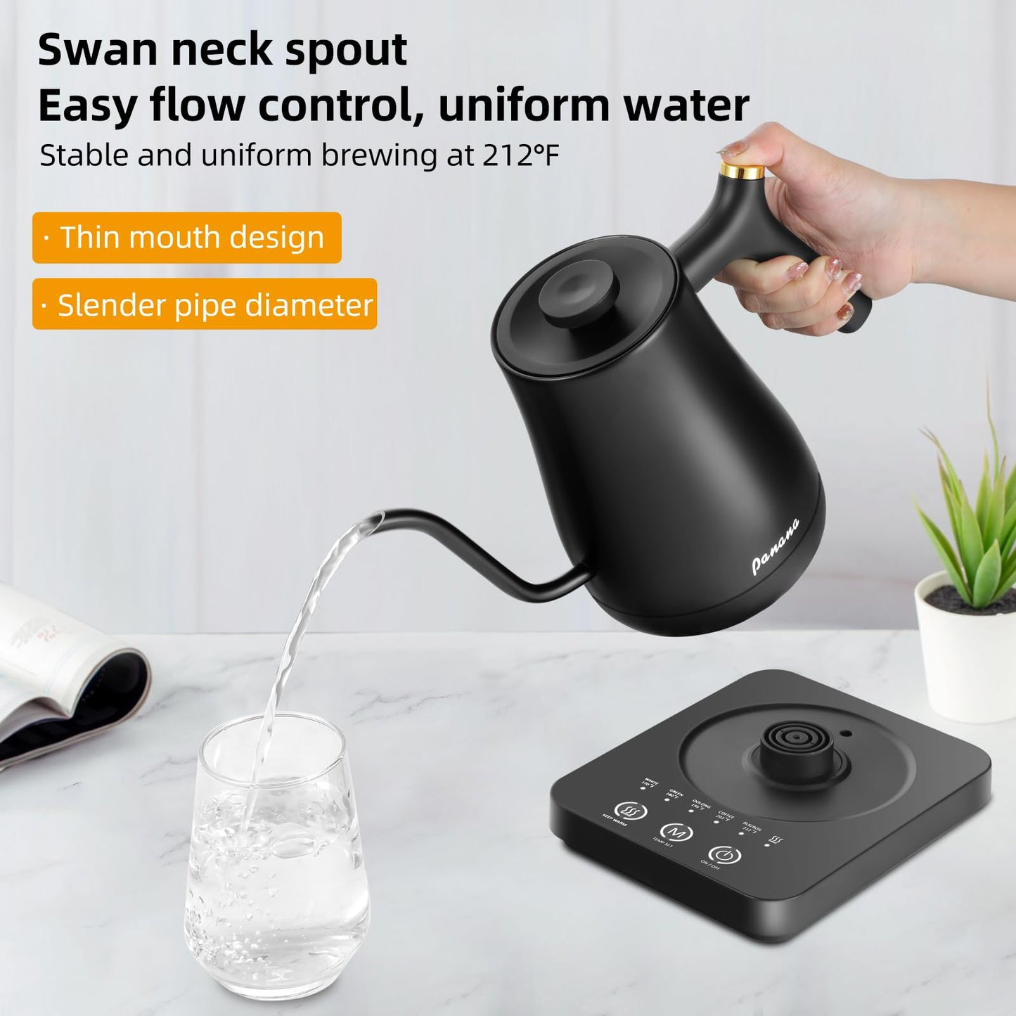 Panana Hervidor Eléctrico de Cuello de Cisne con Control de Temperatura (0.8L)