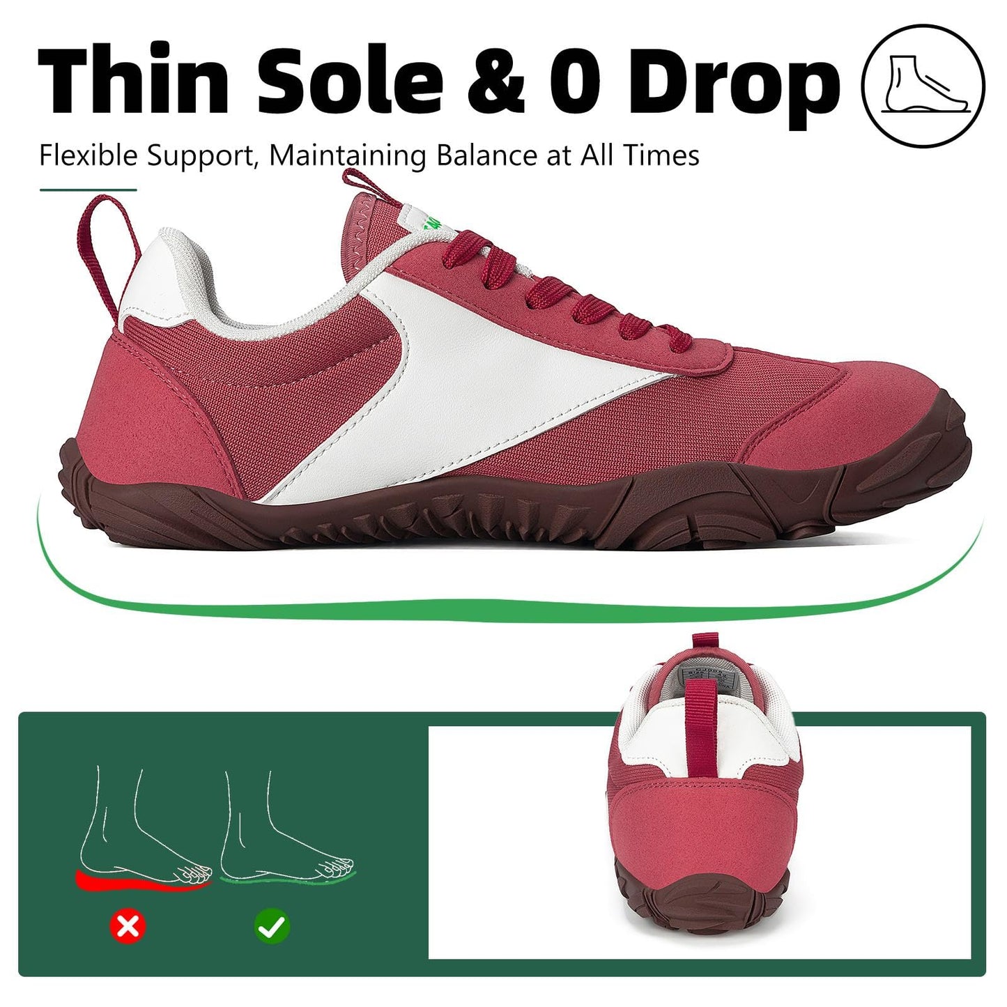 SAGUARO Wide Toe Box Minimalist Shoes for Men and Women, Zero Drop Trail-Runner Barefoot Sneakers Red 12.5 Women/10.5 Men