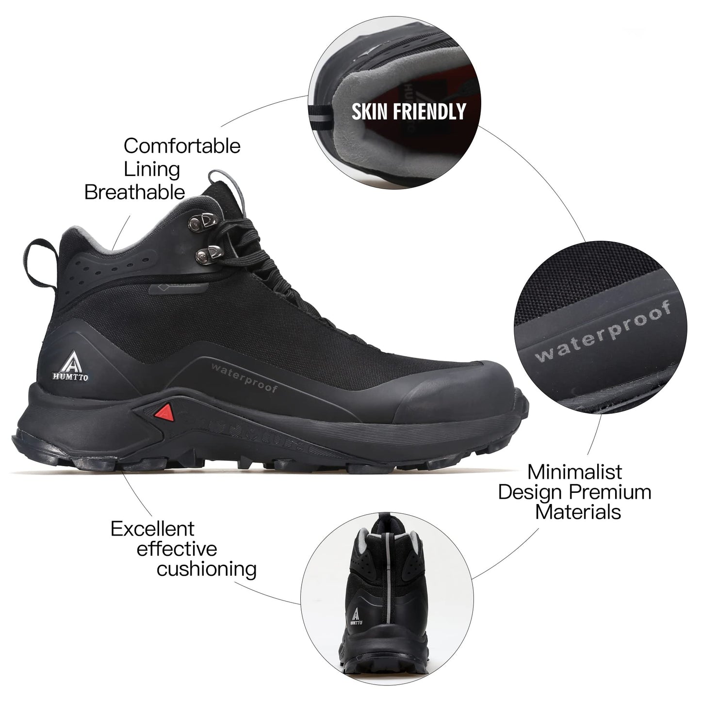 HUMTTO Men's All-Terrain Waterproof Hiking Boots Lightweight Breathable Outdoor Ankle Boots Trekking Hiking Shoes 8 Black