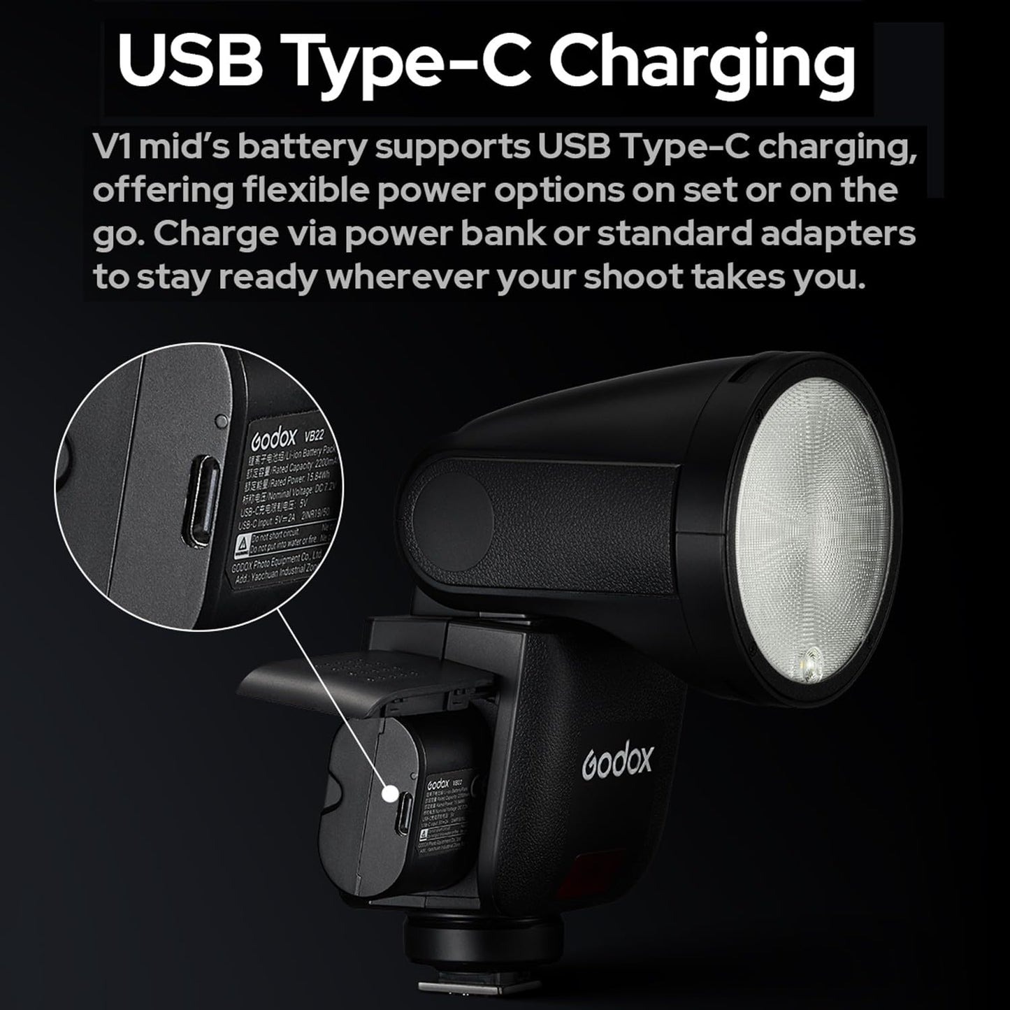 GODOX V1 Mid S Godox Flash for Sony Flash Speedlight,55Ws 2.4G TTL Camera Flash for Sony,Touchscreen Control,7.2V/2200mAh Lithium Battery,1.7s Recycle Time,650 Full Power Flashes,LED Modeling Lamp