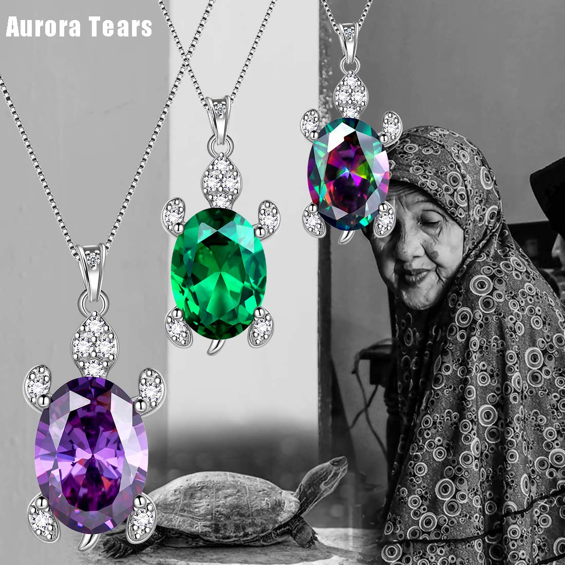Aurora Tears Collar de Tortuga Verde de Plata 925 (Cristal Esmeralda)