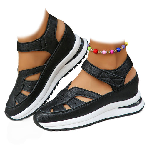 Orthopedic Shoes for Women 2026 Summer Comfortable Platform Hollow Out Breathable Wedge Sneakers Closed Toe Sandals Wide With Fit Gladiator Sport Sandals with Ankle Strap Dress Beach Shoes (Black, Adult, Women, Numeric, US Footwear Size System, Medium)