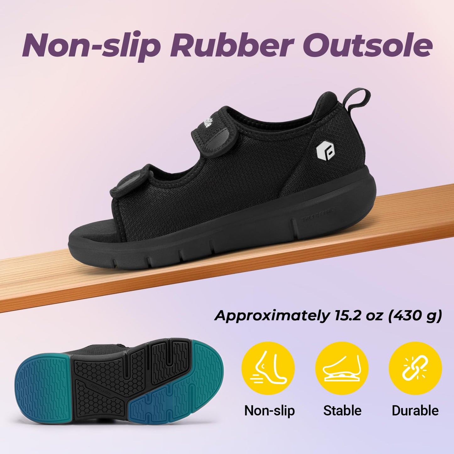 FitVille Sandalias para Diabéticos para Mujer (Negro / Talla 8W)