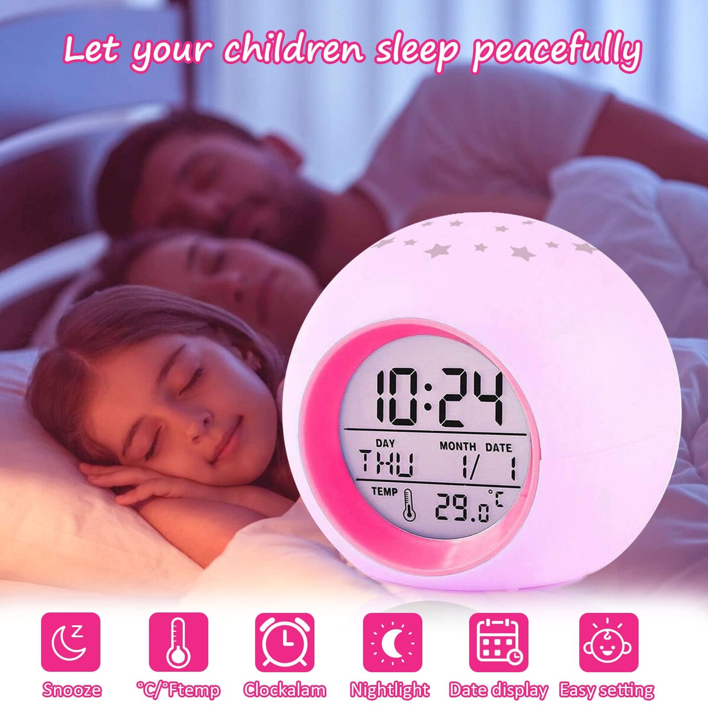 Tarklanda Reloj Despertador para Niños (Proyector de Luna y Estrellas)