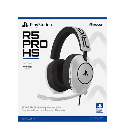 RIG R5 Spear PRO HS Wired Gaming Headset Officially Licensed for PlayStation, PS5, PS4, PC - 40mm Graphene Drivers, Tempest 3D Audio, Flip-to-Mute Mic, Memory Foam Cushions, 3.5mm -White