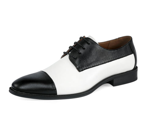 Amali Archer Mens Two -Tone Oxford Dress Shoes Wingtip Formal Shoes for Men - Retro Vintage Shoes - Color Black & White
