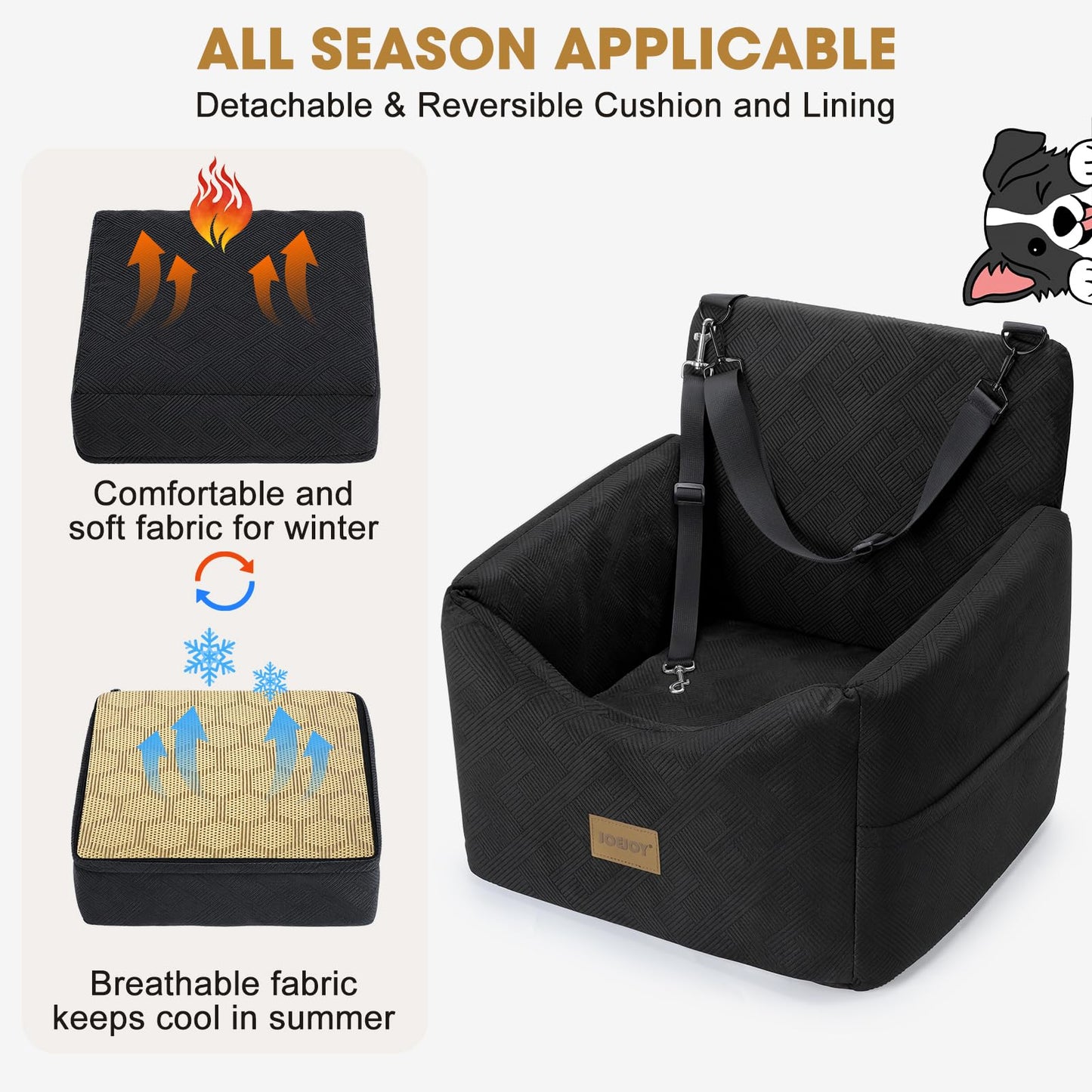 JOEJOY Asiento de Coche para Perros de hasta 35lbs (Negro)