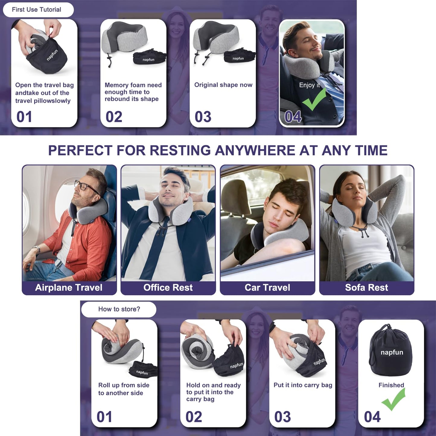 napfun Almohada de Cuello para Viajes (Gris Claro)