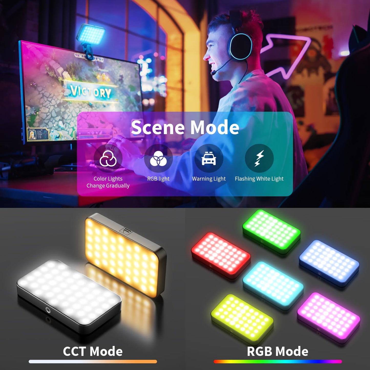 LUXCEO RGB Video Light, Portable LED Camera Light Panel, Dimmable 3000K-6000K CRI95+ Color LED Light with 3000mAh Rechargeable Battery, Pocket LED Photography Lights for Vlogging, Video Conference
