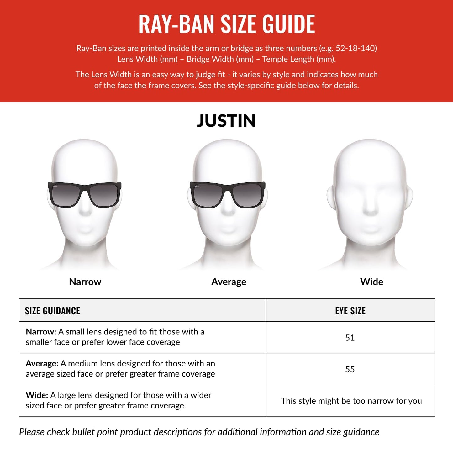 Ray-Ban Lentes de Sol Cuadrados Justin RB4165 para Hombre (Negro / 55MM)