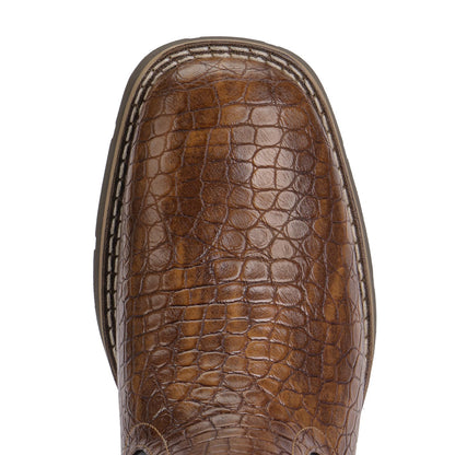 Lumeheel Cowboy Boots for Men - Western Square Toe Men's Dark Brown Boots with Classic Embroidered, Slip on Chunky Heel for Spring Fall