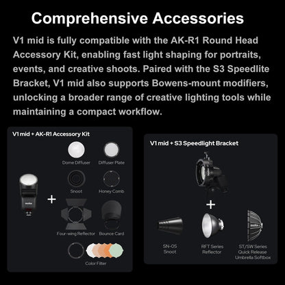 GODOX V1 Mid S Godox Flash for Sony Flash Speedlight,55Ws 2.4G TTL Camera Flash for Sony,Touchscreen Control,7.2V/2200mAh Lithium Battery,1.7s Recycle Time,650 Full Power Flashes,LED Modeling Lamp