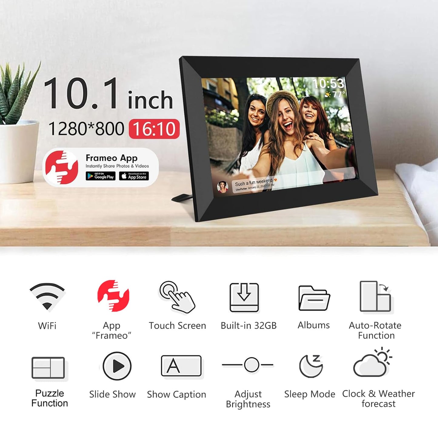 FRAMEO Marco de Fotos Digital Inteligente WiFi de 10.1 Pulgadas (32GB)