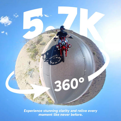 AKASO 360 Weatherproof 360° Action Camera - 5.7K 360 Video with 1/2" 48MP Sensors, 72MP 360 Photo, 360-SuperSmooth, Invisible Selfie Stick, 360° Horizon Lock, AI Tracking Motorcycle Combo