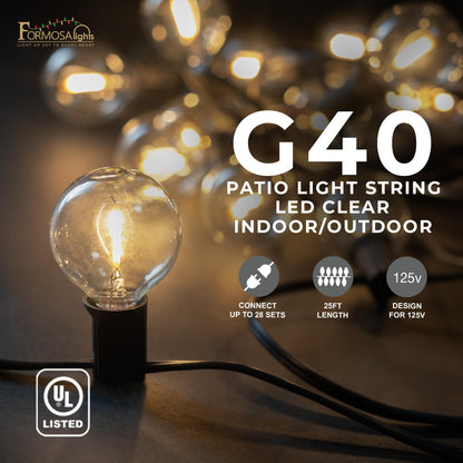 Formosa Guirnalda de Luces LED Navideñas 26ft (Interior/Exterior / 25 Bombillas G40)