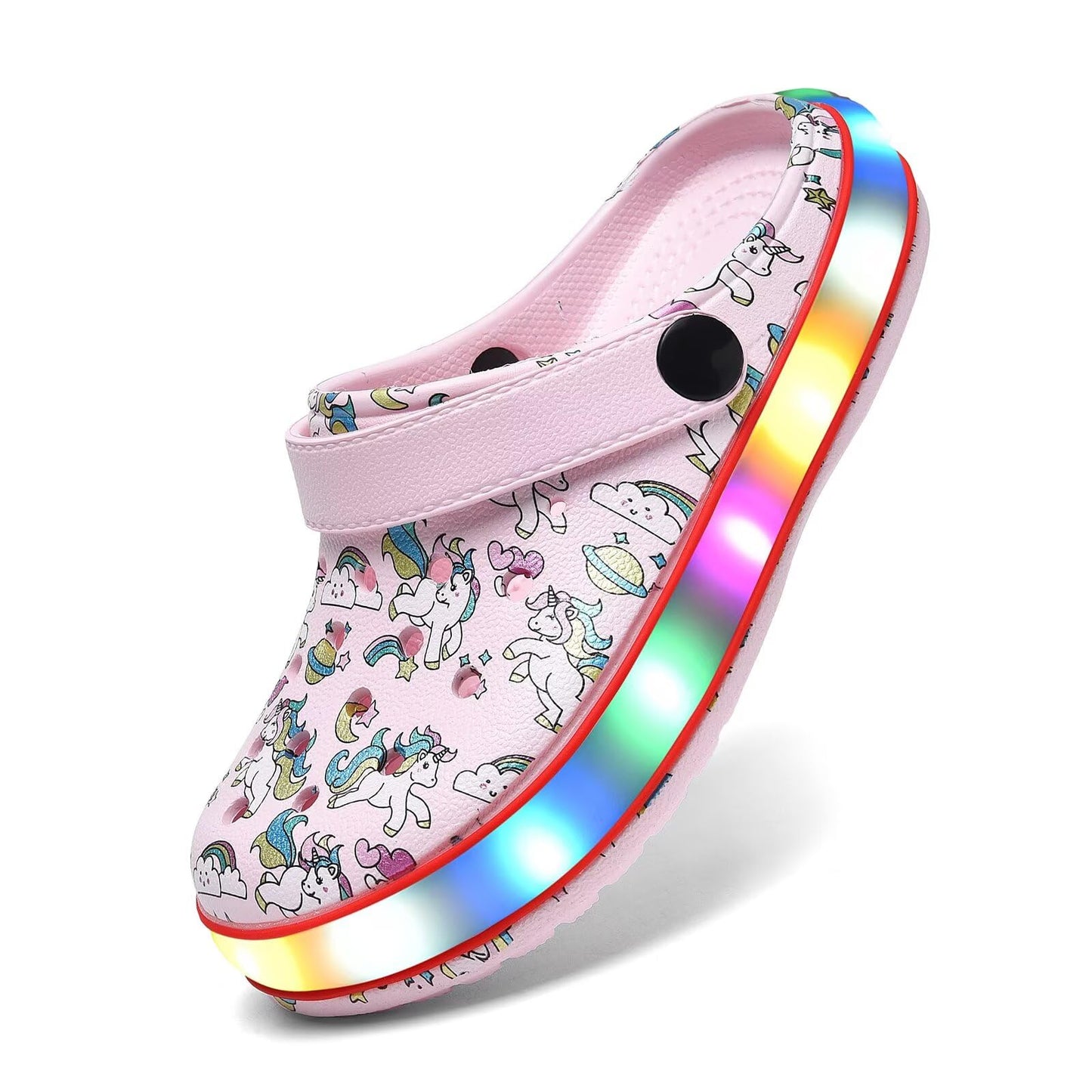 XPKWS Toddler Kids Clogs Boys Girls LED Garden Shoes Light up Sandals Slip on Quick Dry Beach Slippers (DJS-Pink