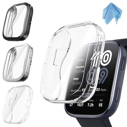 Fintie Fundas Protectoras de Pantalla para Amazfit Bip 6 (Paquete de 3 / Negro, Transparente, Plateado)