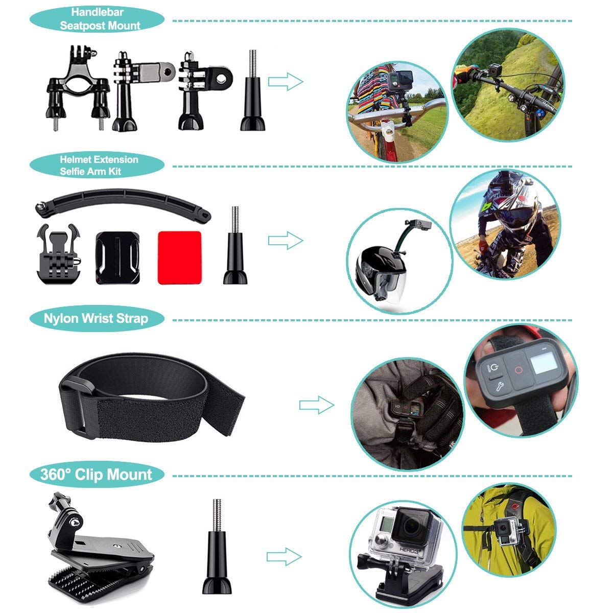 Appolab 61 in 1 Action Camera Accessories Kit for GoPro Hero 13 12 11 10 9 8 7 6, Gopro Max, GoPro Fusion, Xiaomi, Insta360, DJI Osmo Action, AKASO APEMAN, Campark, SJCAM