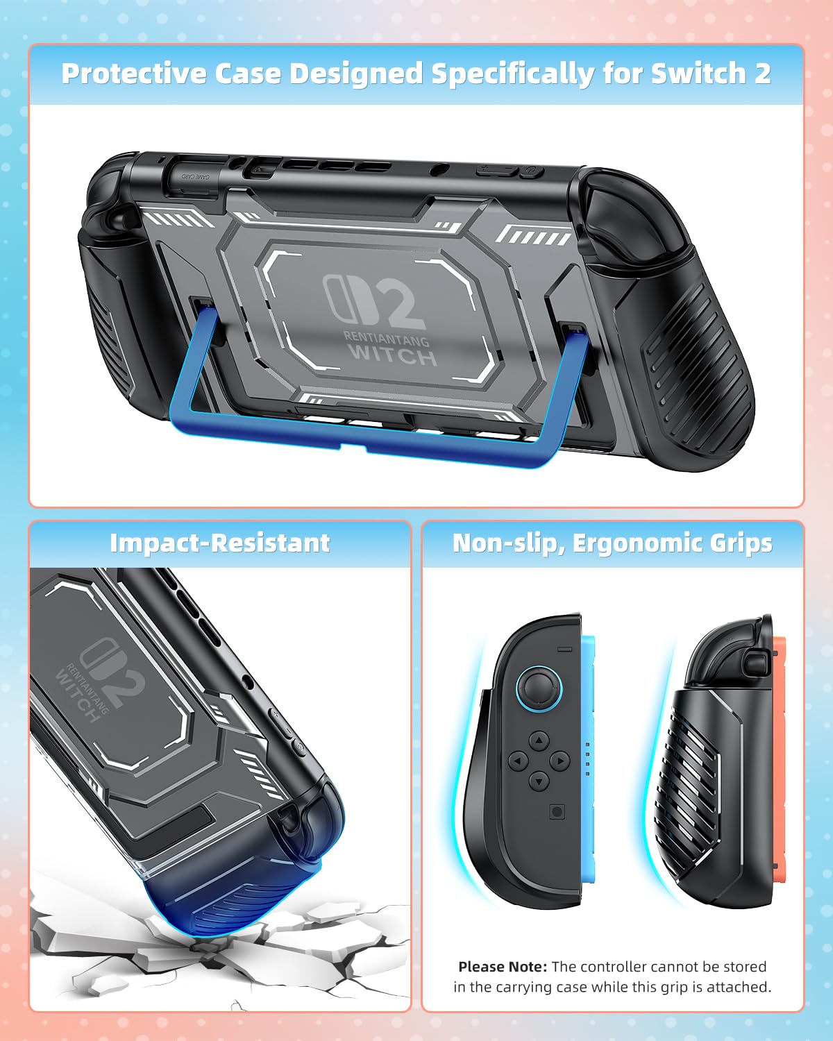 Pro Controller Accessories Bundle for Nintendo Switch 2, MENEEA 21-in-1 Kits: Wireless Controllers,Carrying Case,Controller Charger Dock,Grips for Joy Con,Steering Wheels for Mario Kart,Protective Cover for Switch 2 for Sega Master System Games